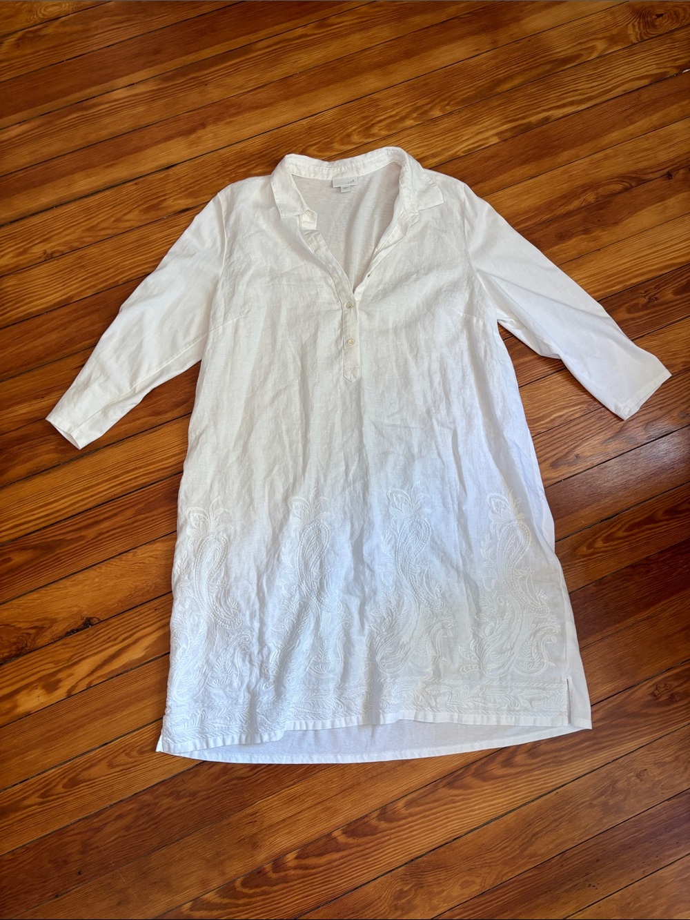 J. Jill White Long Sleeve Embroidered Tunic Dress